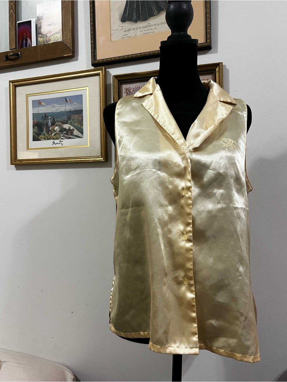 Vintage✨ Oscar de la Renta Sleepwear Satin Button-Front Top Blouse